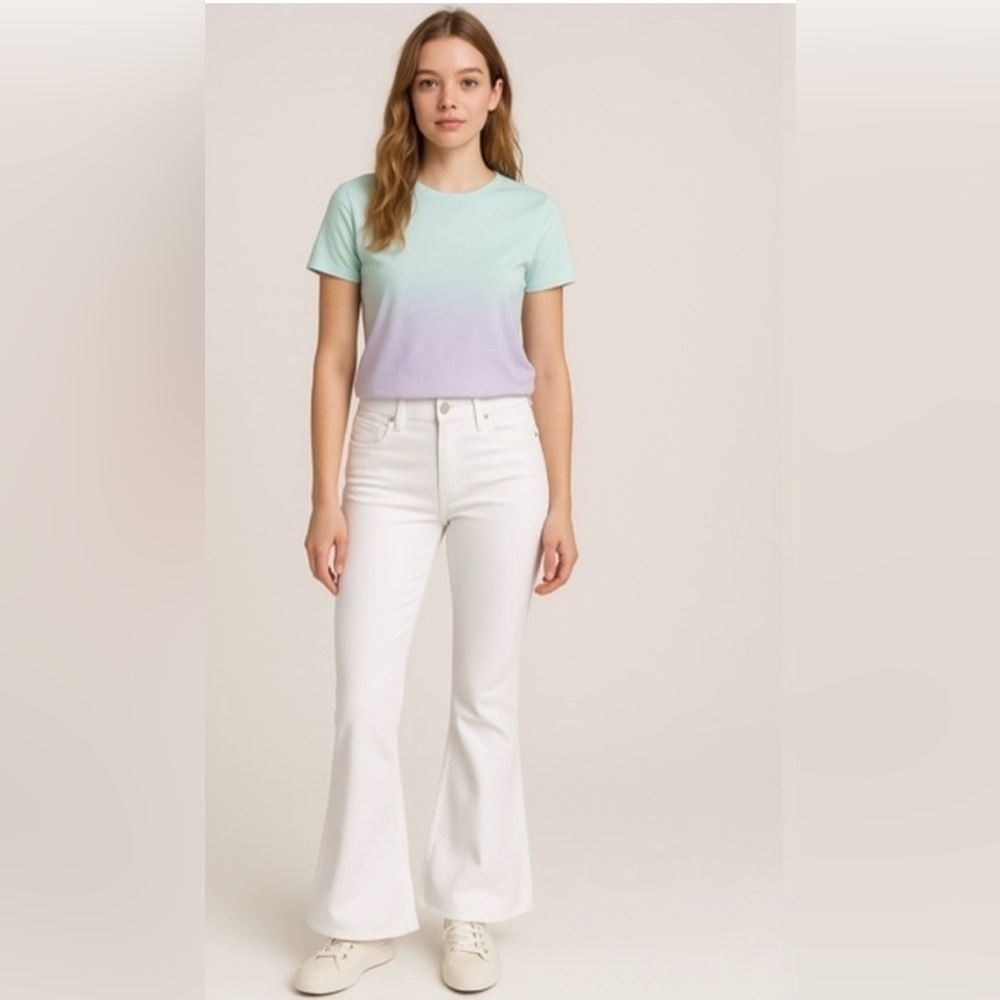 TRACTR Mona Mid Rise White Flare Jeans